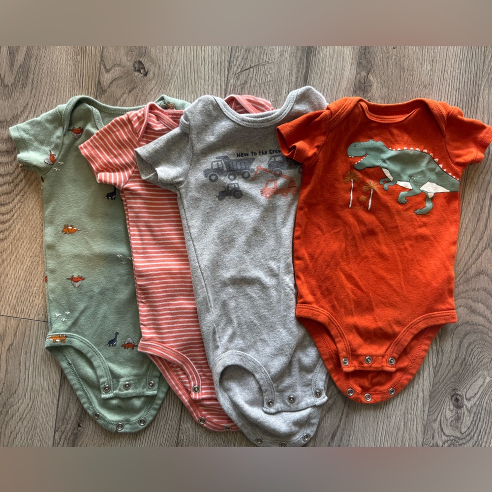 Carter's Striped and Solid Baby Bodysuits in Coral and Sage